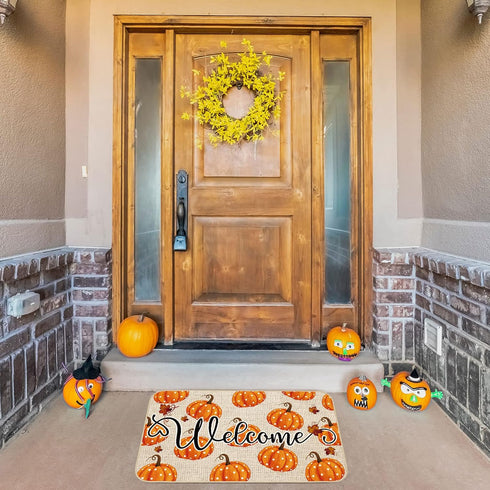 Zhanmai Autumn Welcome Mats, Fall Rugs Pumpkin Door Mat, Non-Slip Outdoor Doormats for Front Door 16" x 28"