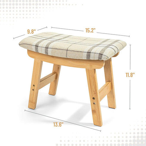 BAMBOO LAND- Bamboo Foot Stools Ottoman, Stripes Beige Cushion & Natural Wood Legs, Small Ottoman Foot Rest for Couch