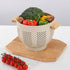 Metal Colander with Wood Handle, 5.5 Quart Powder Coated Steel Kitchen Strainer, Stable Base, Sand Yellow