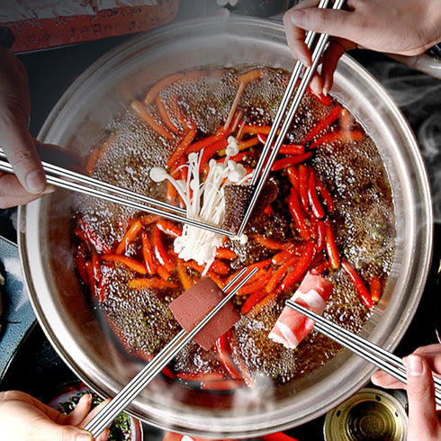 4 Pcs Long Cooking Chopsticks, Reusable Stainless Steel and Natural Wooden Extra Long for Hot Pot Cooking