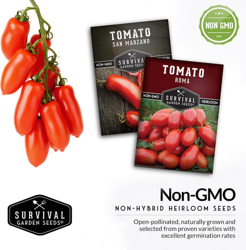 2 Pack Paste Tomato Seeds for Planting Variety with Roma & San Marzano, Heirloom Non-GMO Tomatoes for Sauce, Canning