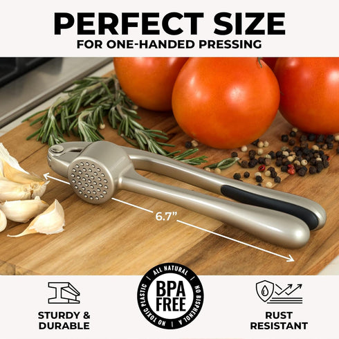 Zulay Kitchen Premium Garlic Press Set, Rust Proof & Dishwasher Safe, Easy-Squeeze with Silicone Peeler
