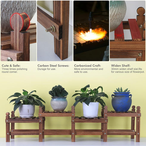 Outdoor,4 (11.8"-44'') Wood Plant Stand Indoor Tiers Plant Stand Bench Indoor,Low Window Plant Shelf Small Long Flower