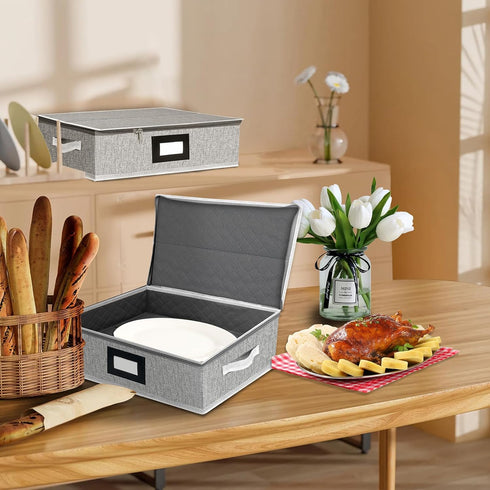 homyfort Platter Storage Case, Hard Shell China Storage Containers with 5 Felt Dividers, Stackable Platter Storage