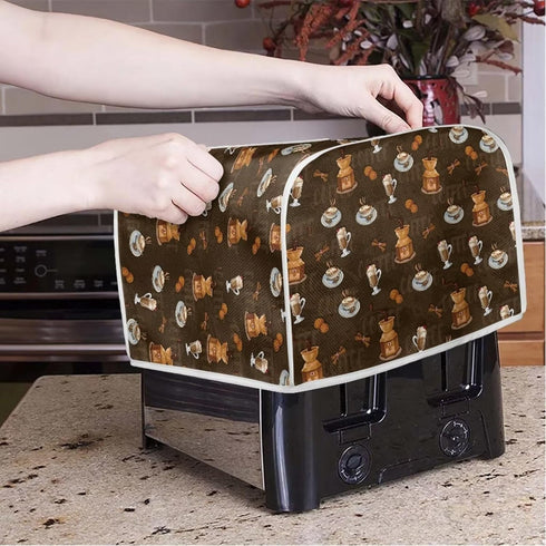 Toaster Dust Cover for 2 Slice Microwave Oven, Stain Resistant Kitchen Appliance Cover with Handle, Coffee Dessert Brown
