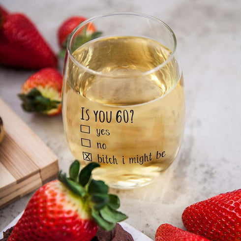 60th Birthday Gifts for Women and Men, Funny Wine Glass, 60 Year Old Party Supplies, 15oz