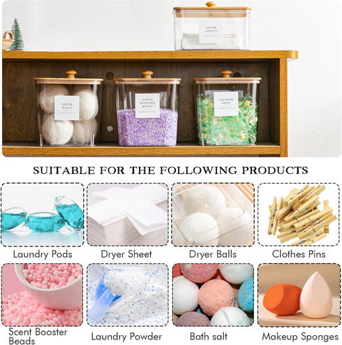 3+1 Pack Laundry Pods Container & Dryer Sheet Holder, Acrylic Square Laundry Room Organization and Storage Jars