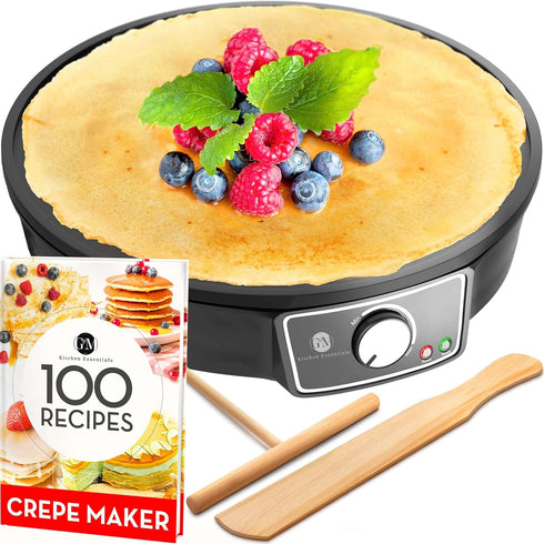 Crepe Maker Machine - Nonstick 12” Electric Griddle for Pancakes, Roti, Tortilla, Portable, Compact