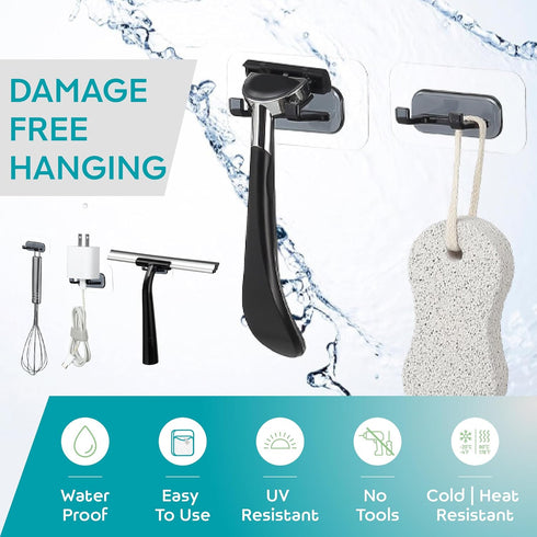 2-Pack Hook LAB Strong Adhesive Shower Razor Holder, Waterproof Wall Hooks for Bathroom, Reusable & Removable No-Drill