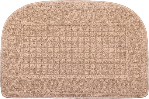 VANZAVANZU Half Round Kitchen Rug, Anti-Fatigue Non-Slip Mat, Machine Washable 27" x 18" (Beige)