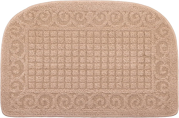 VANZAVANZU Half Round Kitchen Rug, Anti-Fatigue Non-Slip Mat, Machine Washable 27" x 18" (Beige)