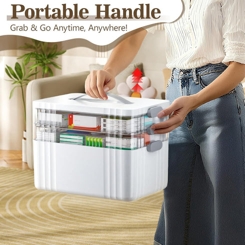 3-Tier ARSTPEOE Medicine Organizer - Portable Medicine Cabinet with Plastic Handle, Multipurpose Medical Box, Pill