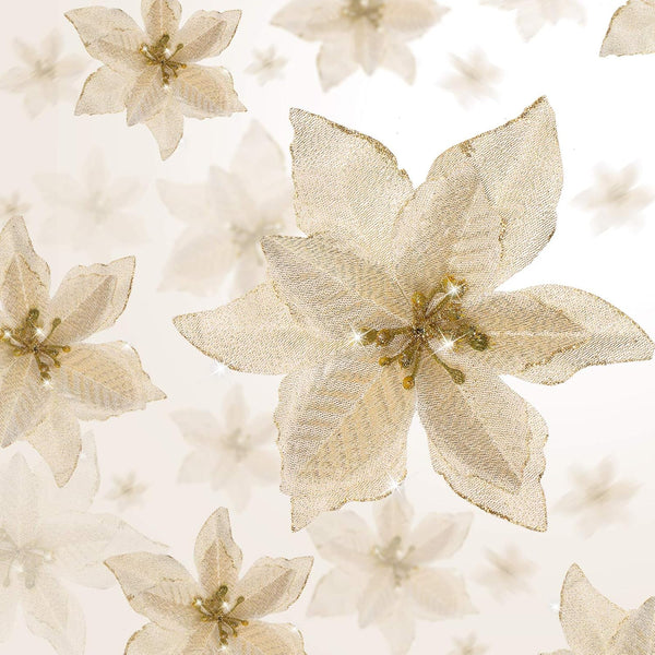 WILLBOND 36 Pcs Christmas Poinsettia Flowers, Glitter Faux Flowers Decoration for Christmas New Year Home Outdoor