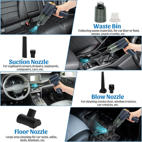 Handheld Vacuum Cleaner 12000pa, 2-in-1 Car Vacuum and Air Duster, Cordless Mini Vacuum with LED Light and