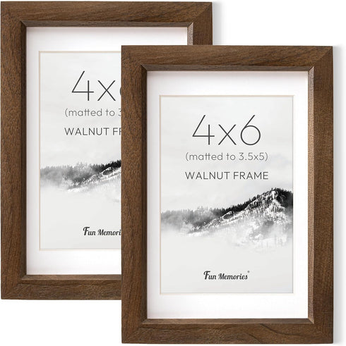 Fun Memories 4x6 Picture Frame Set of 2, Natural Solid Walnut Wood