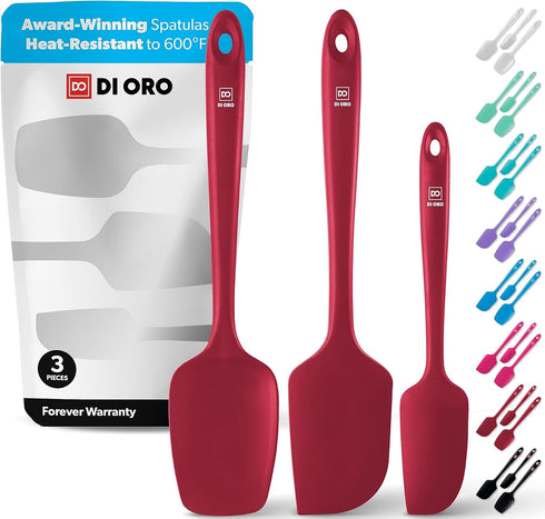di Oro Living Silicone Spatula Set - 3-piece 600F Heat-Resistant Baking Spoon & Spatulas, Pro Grade Non-stick Rubber