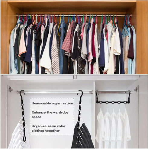 Closet Organizers and Storage, 8 Pack Stronger Space Saving Hangers with 5 Holes for Heavy Clothes, Magic Home