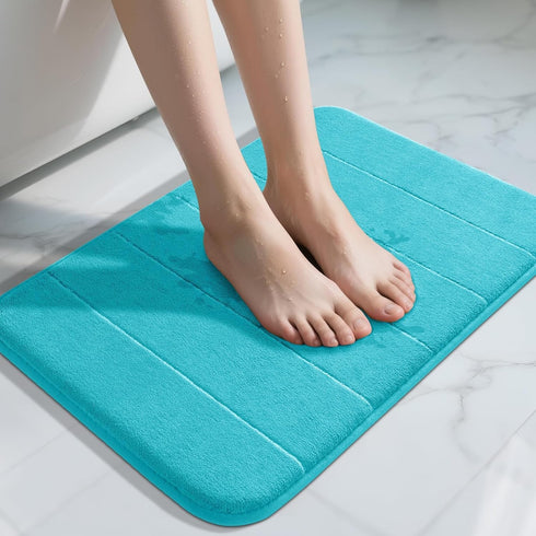 Yimobra Memory Foam Bath Mat, Super Soft Non Slip 24x17 Inch, Quick Dry, Machine Washable, Lake Blue