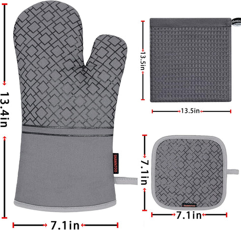 Oven Mitts and Pot Holders Set 6pcs, Kitchen Oven Glove,High Heat Resistant 550 Degree Extra Long Oven Mitts and Potholder with Non-Slip Silicone Surface for Cooking Baking Grilling… by SHAWNTOO