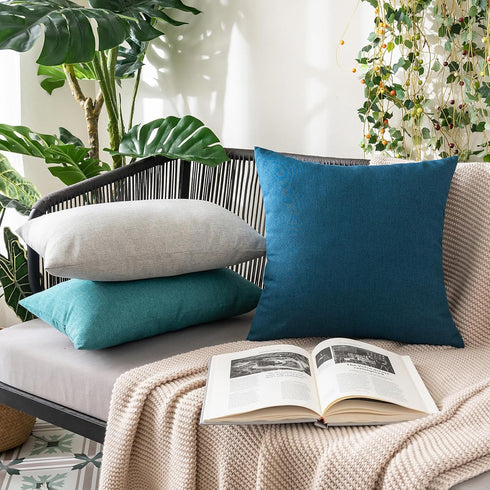 MIULEE Pack of 2 Decorative Outdoor Solid Waterproof Throw Pillow Covers, Faux Linen Cushion Cases for Summer Patio