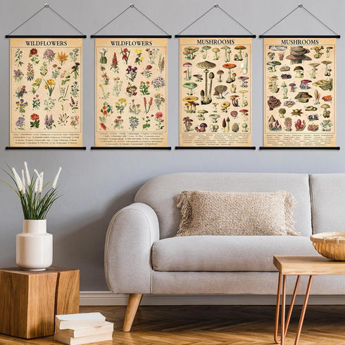 4 15.7 23.6 Inch(Cute, Lewtemi Pcs Vintage Mushroom Wildflowers Poster Fungus Butterfly Tree Wall Hanging Poster Prints