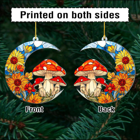 2D Flat Faux Stained Glass Mushroom Acrylic Ornament, Mushroom Ornaments for Christmas Tree, Mushroom Gifts for Women