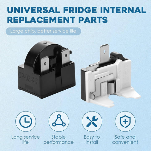 Refrigerator Starter Relay Set, 3 Pin 4.7 Ohm PTC Compressor Starter with Overload Protector Kit for Universal Coolers