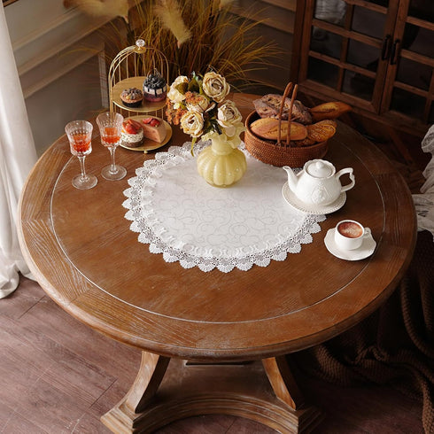 24 Inches Lace Elegant White Jacquard Round Doily Tablecloth Small Overlay Table Topper Dresser Scarf for Home Kitchen