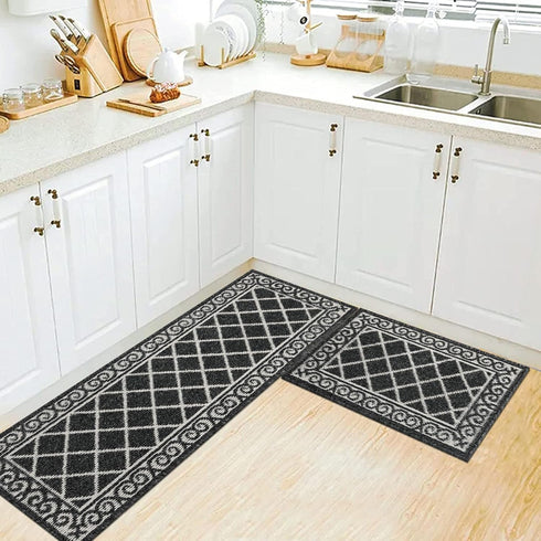HEBE Kitchen Rug Sets 2 Piece with Non Slip Mats, Washable Kitchen Carpet Runner for Hallway and Laundry