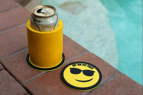 4 Set, Pcs Sit On My Face Funny Coasters for Drinks, Drink Coasters for Coffee Table, Gold & Black Smirking Smile