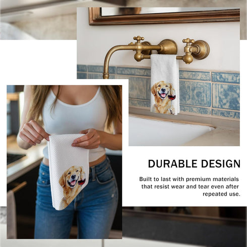 16x24 Inch, CC144 Golden Retriever Wine Kitchen Towels, Golden Retriever Gifts for Women Dish Tea Towels for Kitchen