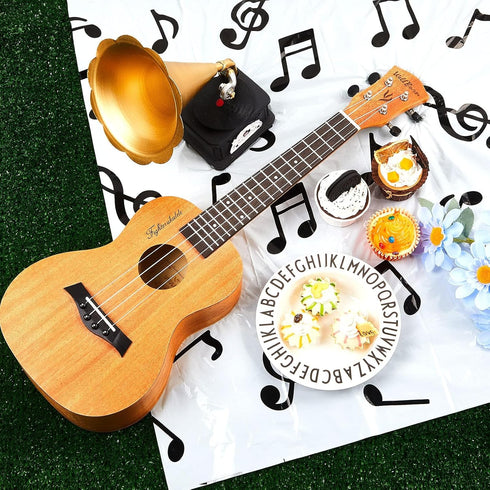 108 x 54 Inch Musical Notes Tablecover, Disposable Plastic Tablecloth for Birthday Party Decoration Supplies (2 Pieces)