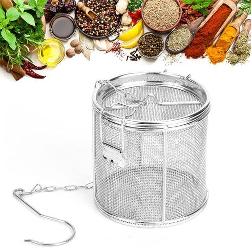 Seasoning Strainer, Stainless Steel Spice Filter with Chain Hook for Cooking, Mesh Design Tea Ball Strainer (10 * 10cm)