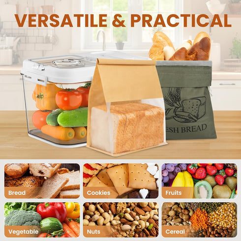 2 Pack 25 Pack Countertop TomCare Larger Bread Box and Linen Bread Bags and Thicker Paper Bread Bags With Tin Ties