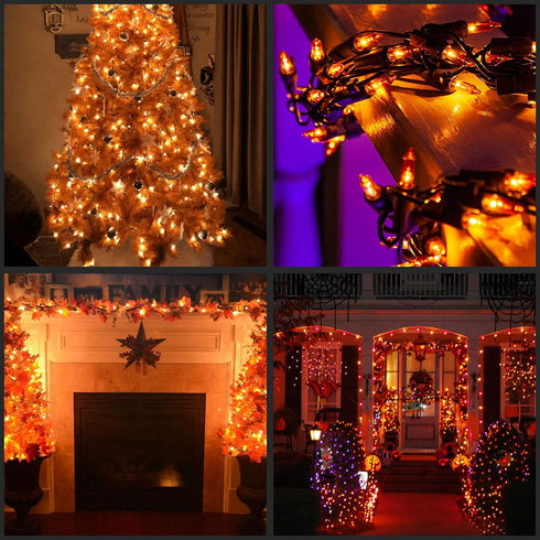 YULETIME Orange Christmas Lights with Brown Wire, 66 Feet 200 Count UL Certified String Lights, Pack of 2 Sets