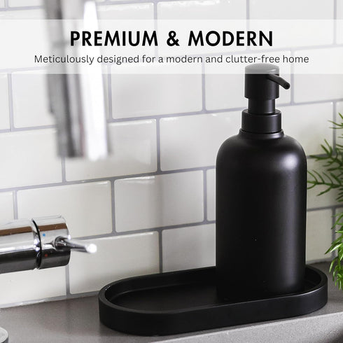 Matte Black Round Soap Dispenser Tray, 8” Soap and Lotion Bottle Tray Organizer Plate for Bathrooms, Kitchens, Countertops - Holds 2 Soap Dispensers by YEW DESIGN