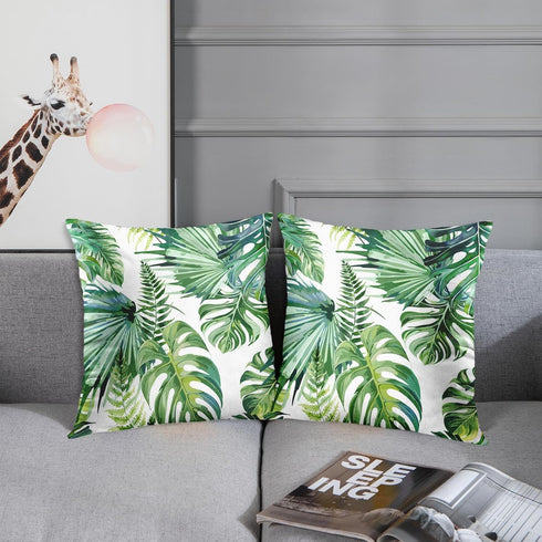 Emvency Set of 2 Tropical Watercolor Throw Pillow Covers, Modern Green Palm Leaf Decorative Cases 18x18 Inches