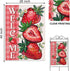 Welcome Spring Summer Strawberry Decorative House Flag, 28 x 40; Red Fruit Plaid Check Farmhouse Garden Yard Outside