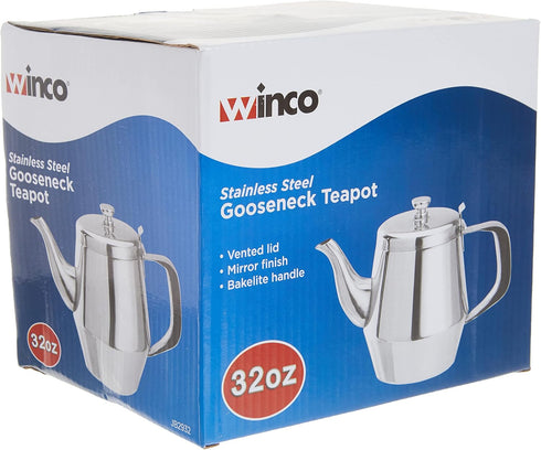 Winco Gooseneck Teapot, 32-Ounce, Stainless Steel, Medium