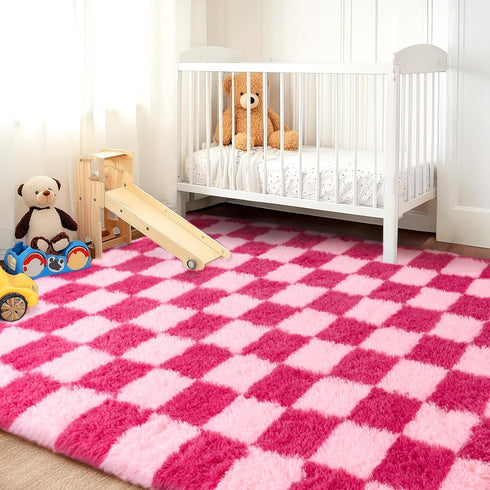 5x7 Checkered Rugs for Living Room Bedroom, Area Rugs for Living Room, Modern Shaggy Carpets Fuzzy Rug for Boys Girls