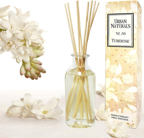 Urban Naturals Tuberose Fragrance Oil Reed Diffuser - Exotic Tuberose and Fragrant Orange Blossom, Vegan Room Freshener