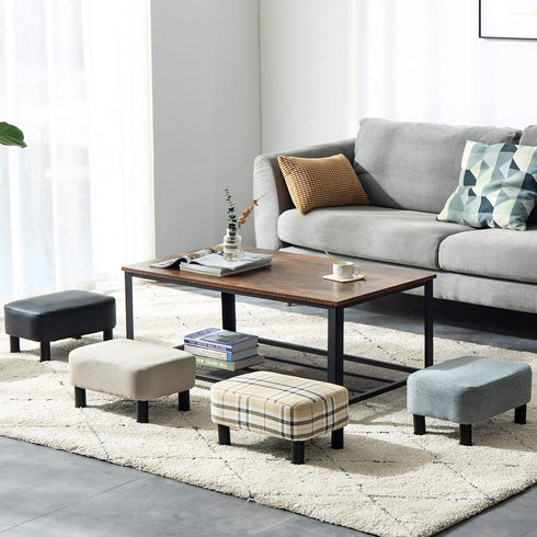 16.54" RF-BD215 IBUYKE Small Footstool, Linen Fabric Pouf, with Padded Seat Pine Wood Legs and Padded Rectangular