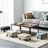 16.54" RF-BD215 IBUYKE Small Footstool, Linen Fabric Pouf, with Padded Seat Pine Wood Legs and Padded Rectangular