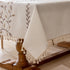 55''x 55'' Joyfol Day Square Linen Tablecloth, Heavy Duty Waterproof Tablecloths, Farmhouse Embroidery Leaves Table