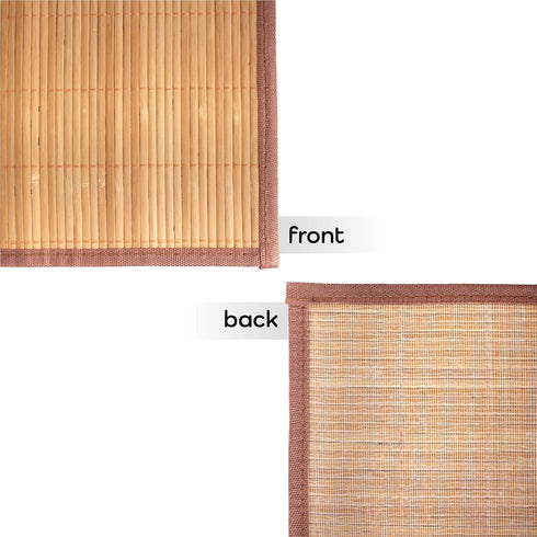 2 BambooMN Natural Slat Bamboo Table Runner with Fabric Border, Home Decor - Brown with Brown Border - Piece