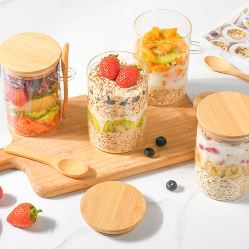Xileanalee Lids,4 Pack 18oz Overnight Oats Containers with Overnight Oats Jars with Spoons,Salad Meal Prep Jar