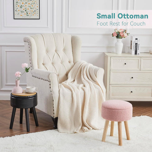 BRIAN & DANY Vanity Stool, Sherpa Vanity Stool Chair with Storage, Round Makeup Chair Soft Padded Seat with Legs