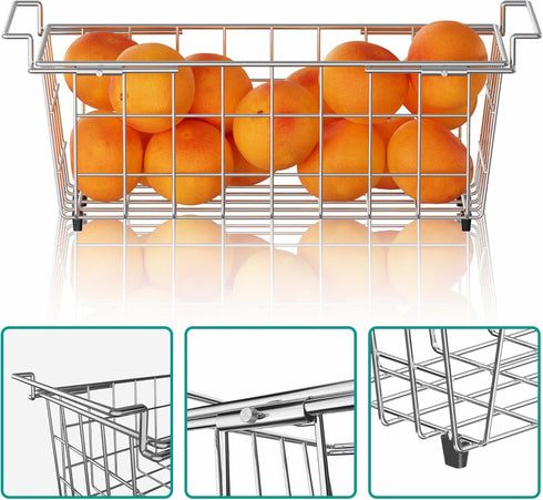17.5"~20.4", 2 pack SANNO Chest Freezer Baskets, Stainless Steel Storage Organizer Bins with Sturdy Handles for Chest
