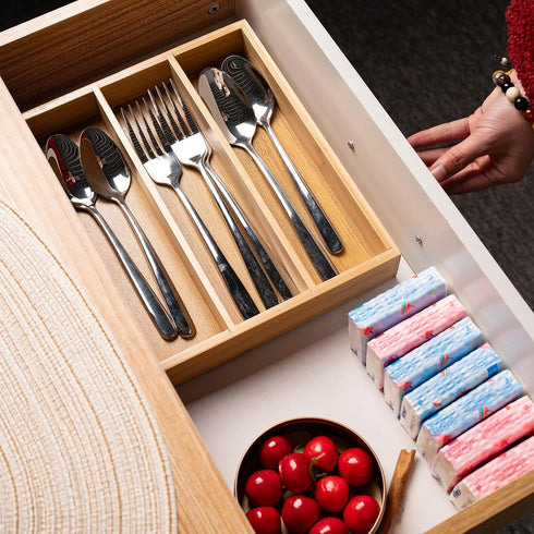 Silverware Organizer Bamboo Kitchen Drawer Organizer Kitchen Utensil Organizer, Flatware Organizer Tray for Kitchen, Flatware, Utensils by Fibogollo