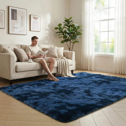 6x9 duduta ft Navy Blue Rectangle Fluffy Rug, Tie-Dyed Shag Fuzzy Plush Rectangle Carpet for Bedroom Nursery Living